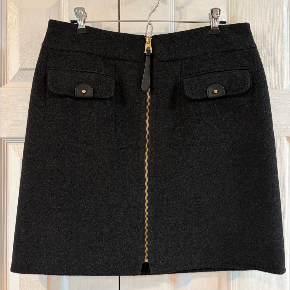 Per Se Black Wool/Angora Mini Skirt with Gold Zipper and Faux Pockets Size 10